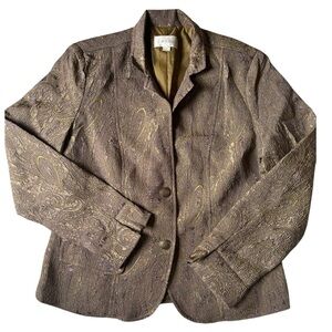 Erin London Metallic Brocade Paisley Blazer Jacket Size M Green Gold Vintage M